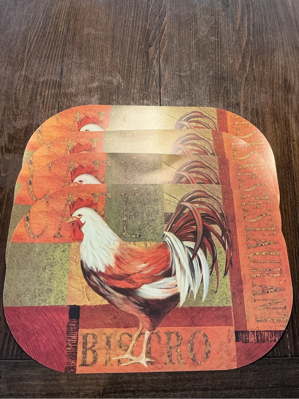 Set of 4 Rustic Rooster French Bistro PVC Placemats Farmhouse Kitchen Decor